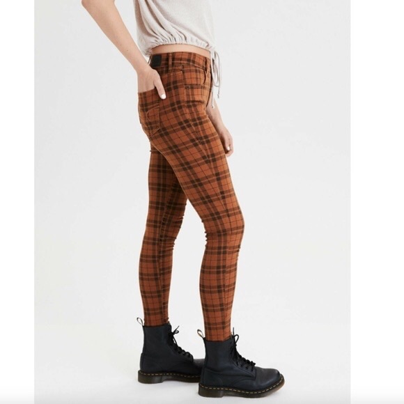 American Eagle Outfitters Orange Plaid Jeggings - Picture 2 of 11